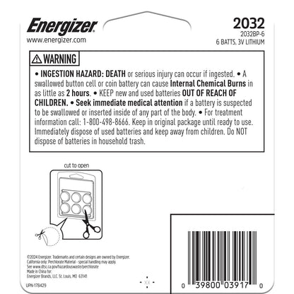 Energizer 2032 Batteries (6 Pack), 3V Lithium Coin Batteries
