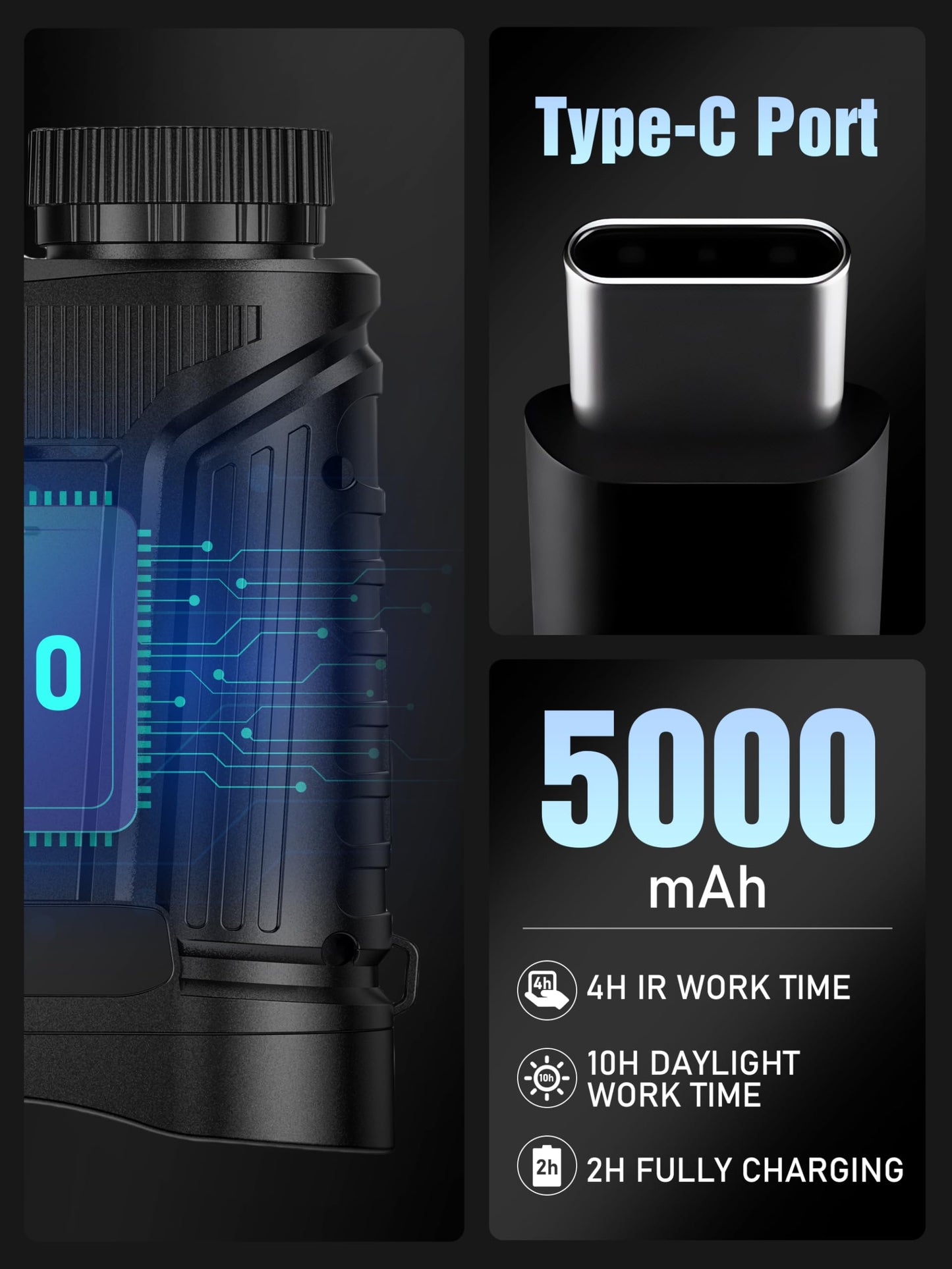 Complete Darkness Use —— Engineered for 100% blackout conditions, GeowFiiTech Night Vision Goggles feature 850nm IR illuminator + 7X adjustable IR levels. Spot animals at 300yds (984ft) through 24mm multi-coated lenses. Night owl mode activated