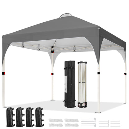 Yaheetech 10x10 Pop Up Canopy Tent with Vent, Easy Set Up Tent, Instant Sun Shelter Canopy with Wheeled Bag, 4 Sandbags, 12 Stakes & 4 Ropes, for Parties, Beach, Outdoor, White