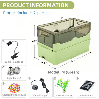 Turtle Tank kit with Filter+Water Pump+Heat lamp, Wheels, Easy to Move, Imitate The Natural Flows, Suitable for Small Turtle Horned Frog Hermit (XL, Blue)