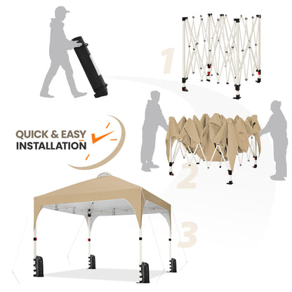 Yaheetech 10x10 Pop Up Canopy Tent with Vent, Easy Set Up Tent, Instant Sun Shelter Canopy with Wheeled Bag, 4 Sandbags, 12 Stakes & 4 Ropes, for Parties, Beach, Outdoor, White