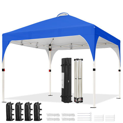 Yaheetech 10x10 Pop Up Canopy Tent with Vent, Easy Set Up Tent, Instant Sun Shelter Canopy with Wheeled Bag, 4 Sandbags, 12 Stakes & 4 Ropes, for Parties, Beach, Outdoor, White