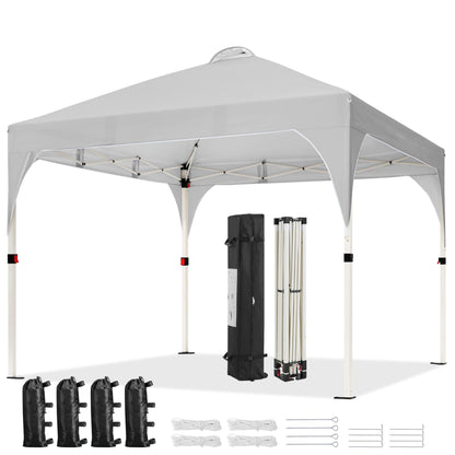Yaheetech 10x10 Pop Up Canopy Tent with Vent, Easy Set Up Tent, Instant Sun Shelter Canopy with Wheeled Bag, 4 Sandbags, 12 Stakes & 4 Ropes, for Parties, Beach, Outdoor, White