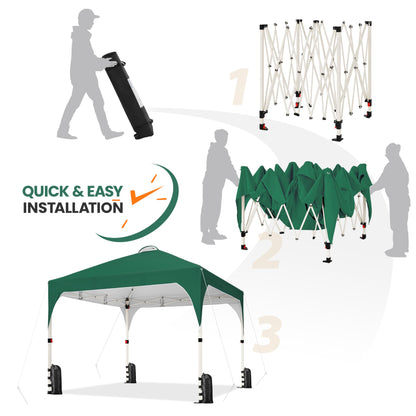 Yaheetech 10x10 Pop Up Canopy Tent with Vent, Easy Set Up Tent, Instant Sun Shelter Canopy with Wheeled Bag, 4 Sandbags, 12 Stakes & 4 Ropes, for Parties, Beach, Outdoor, White
