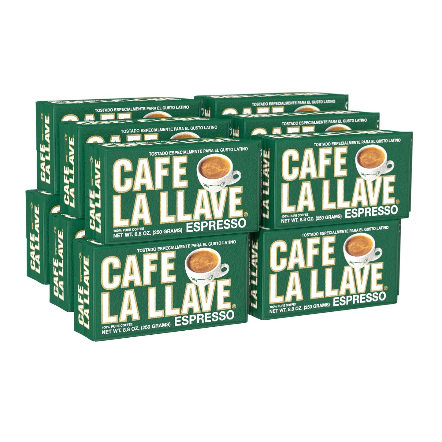 Cafe La Llave Dark Roast Ground Espresso Coffee, 8.8 oz Brick (Pack of 12) – Bold Cuban-Style Blend for Moka Pot, Espresso, or Drip – Strong, Rich Flavor