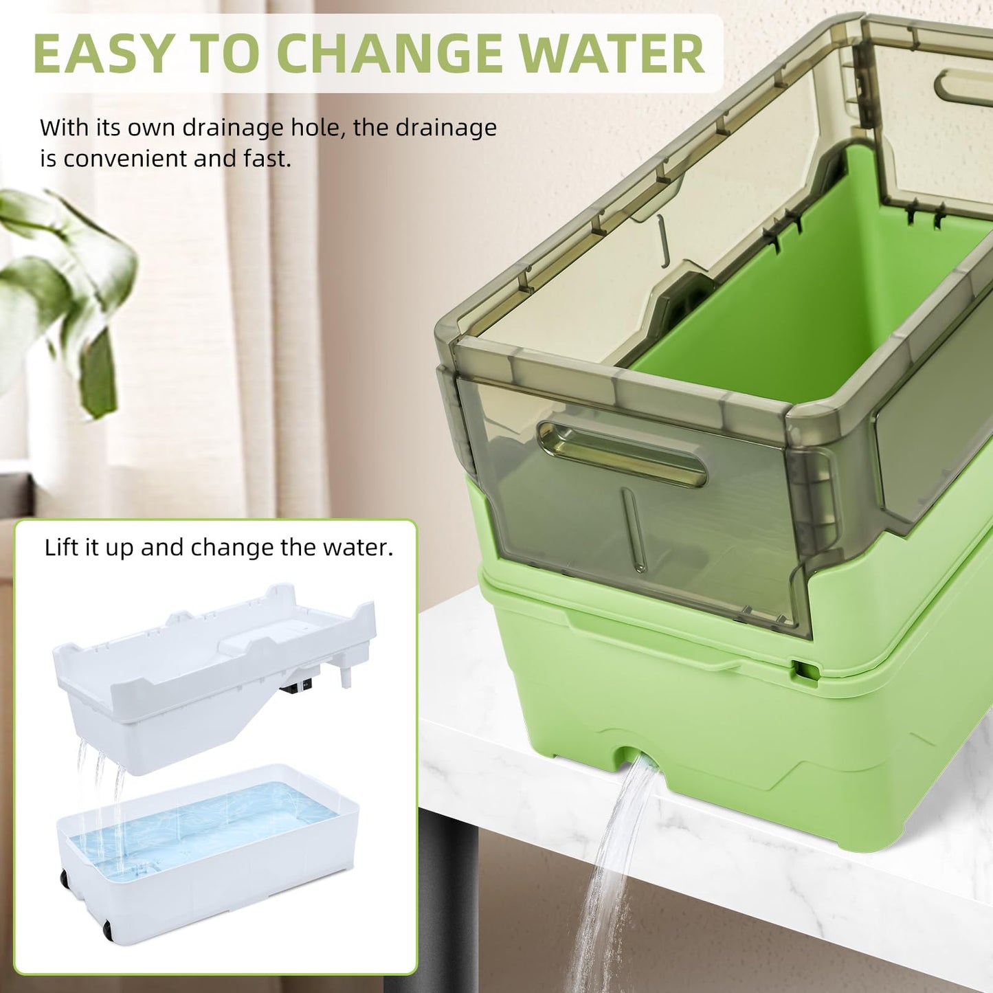 Turtle Tank kit with Filter+Water Pump+Heat lamp, Wheels, Easy to Move, Imitate The Natural Flows, Suitable for Small Turtle Horned Frog Hermit (XL, Blue)