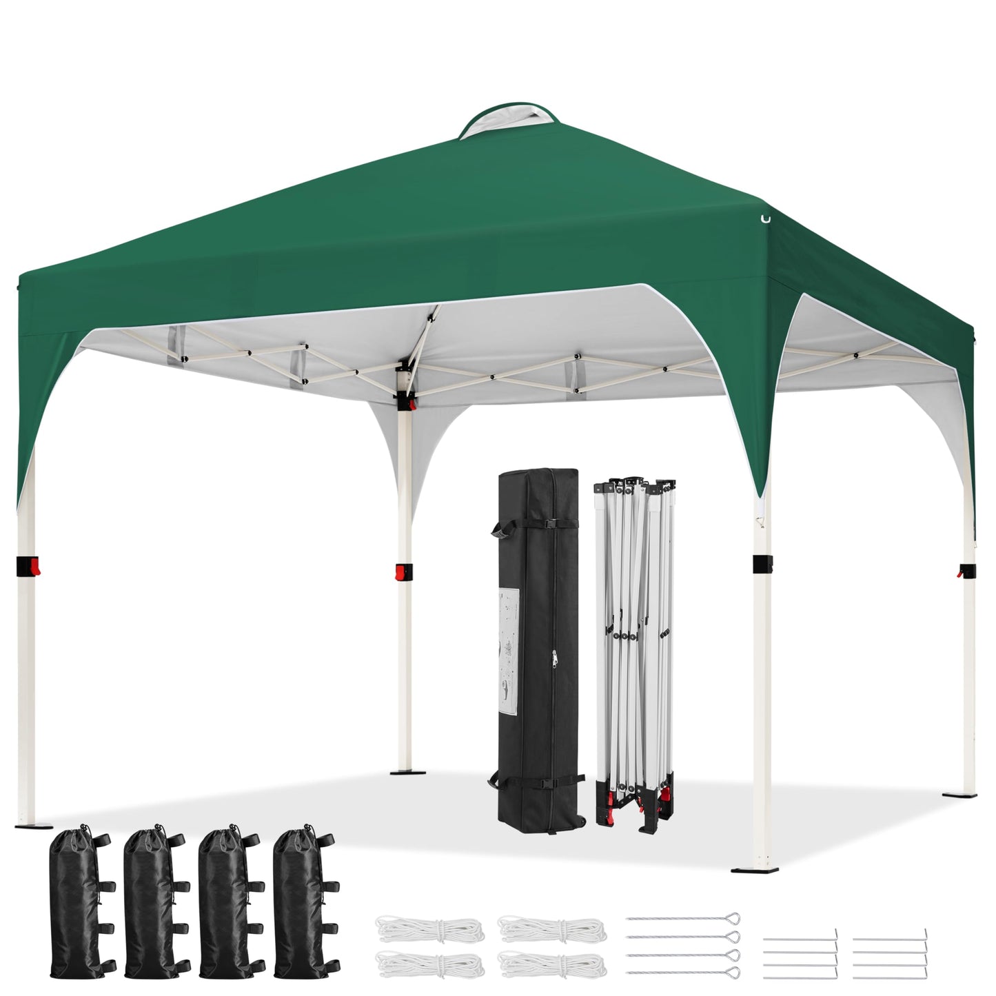 Yaheetech 10x10 Pop Up Canopy Tent with Vent, Easy Set Up Tent, Instant Sun Shelter Canopy with Wheeled Bag, 4 Sandbags, 12 Stakes & 4 Ropes, for Parties, Beach, Outdoor, White
