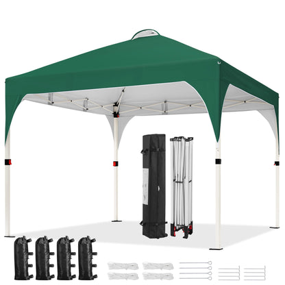 Yaheetech 10x10 Pop Up Canopy Tent with Vent, Easy Set Up Tent, Instant Sun Shelter Canopy with Wheeled Bag, 4 Sandbags, 12 Stakes & 4 Ropes, for Parties, Beach, Outdoor, White