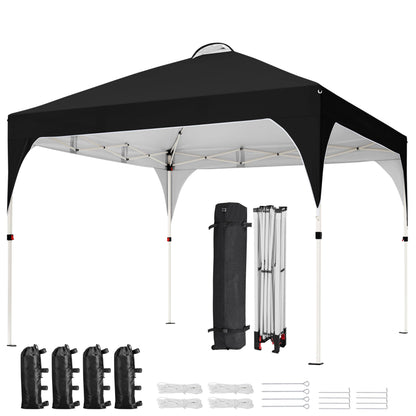 Yaheetech 10x10 Pop Up Canopy Tent with Vent, Easy Set Up Tent, Instant Sun Shelter Canopy with Wheeled Bag, 4 Sandbags, 12 Stakes & 4 Ropes, for Parties, Beach, Outdoor, White