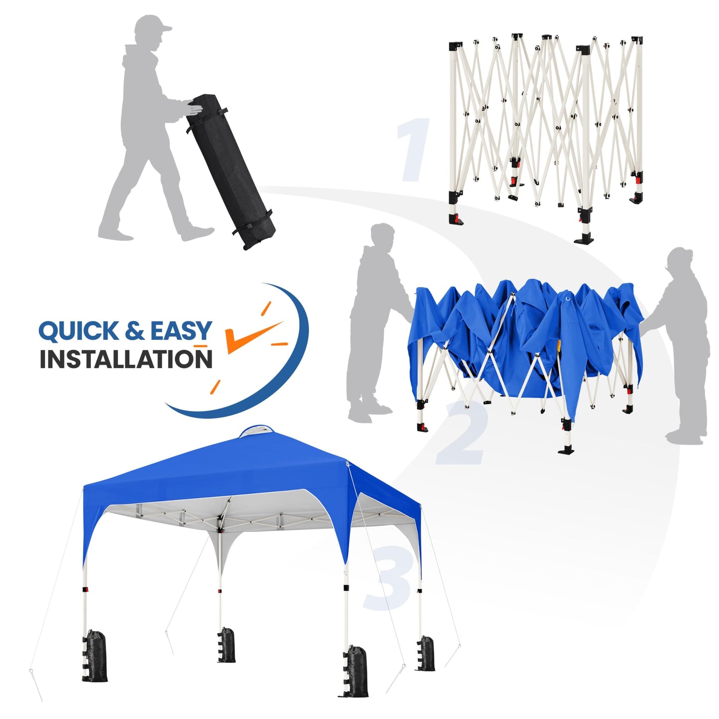 Yaheetech 10x10 Pop Up Canopy Tent with Vent, Easy Set Up Tent, Instant Sun Shelter Canopy with Wheeled Bag, 4 Sandbags, 12 Stakes & 4 Ropes, for Parties, Beach, Outdoor, White