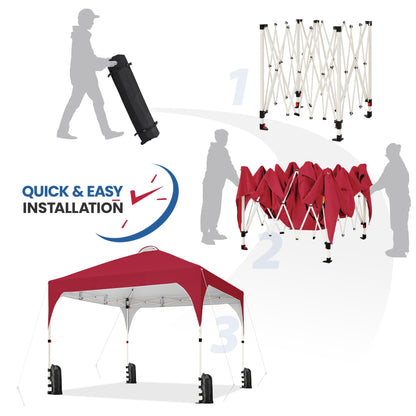 Yaheetech 10x10 Pop Up Canopy Tent with Vent, Easy Set Up Tent, Instant Sun Shelter Canopy with Wheeled Bag, 4 Sandbags, 12 Stakes & 4 Ropes, for Parties, Beach, Outdoor, White