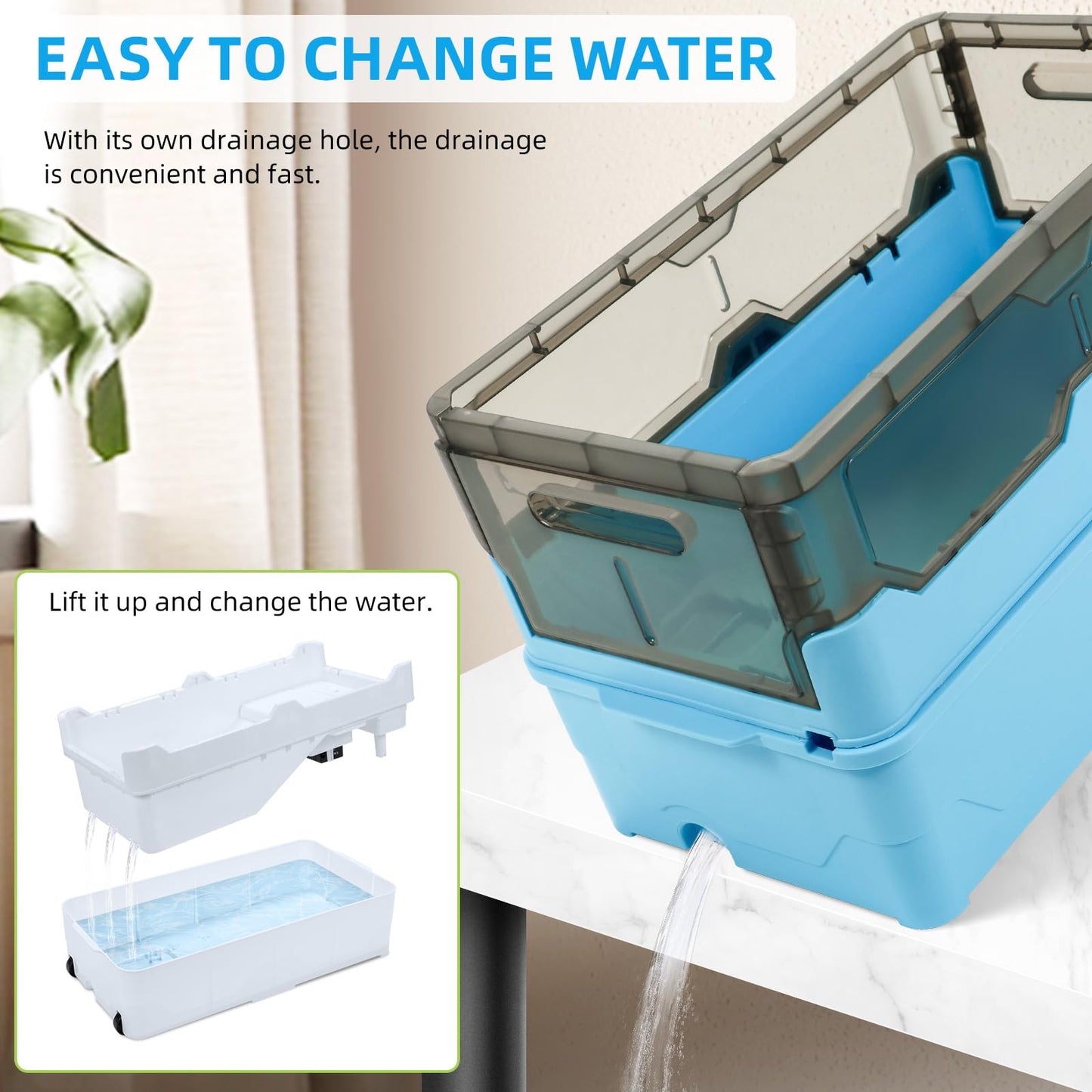 Turtle Tank kit with Filter+Water Pump+Heat lamp, Wheels, Easy to Move, Imitate The Natural Flows, Suitable for Small Turtle Horned Frog Hermit (XL, Blue)