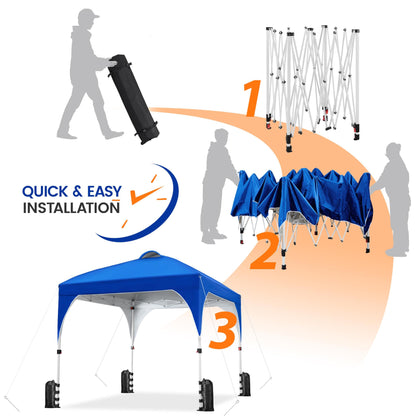 Yaheetech 10x10 Pop Up Canopy Tent with Vent, Easy Set Up Tent, Instant Sun Shelter Canopy with Wheeled Bag, 4 Sandbags, 12 Stakes & 4 Ropes, for Parties, Beach, Outdoor, White