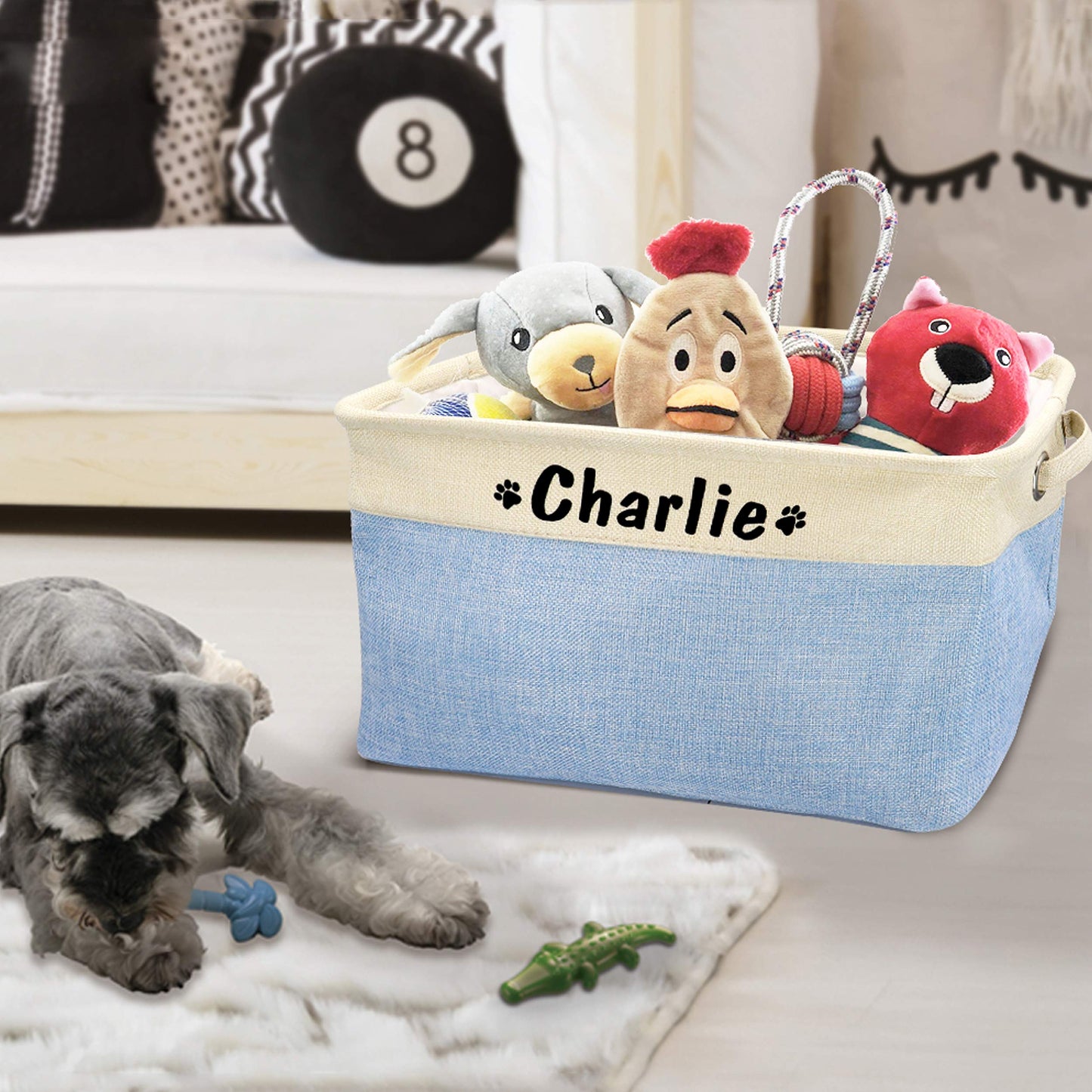 PET ARTIST Collapsible Dog Toy Storage Basket Bin with Personalized Pet's Name - Rectangular Box Chest Organizer for Clothing, Apparel & Accessories