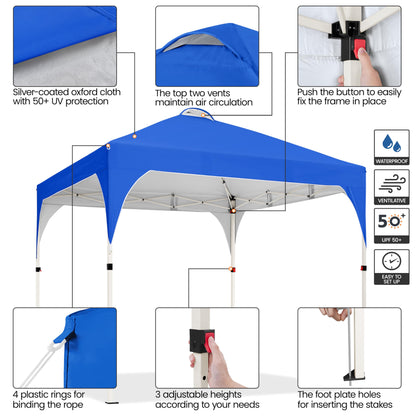 Yaheetech 10x10 Pop Up Canopy Tent with Vent, Easy Set Up Tent, Instant Sun Shelter Canopy with Wheeled Bag, 4 Sandbags, 12 Stakes & 4 Ropes, for Parties, Beach, Outdoor, White
