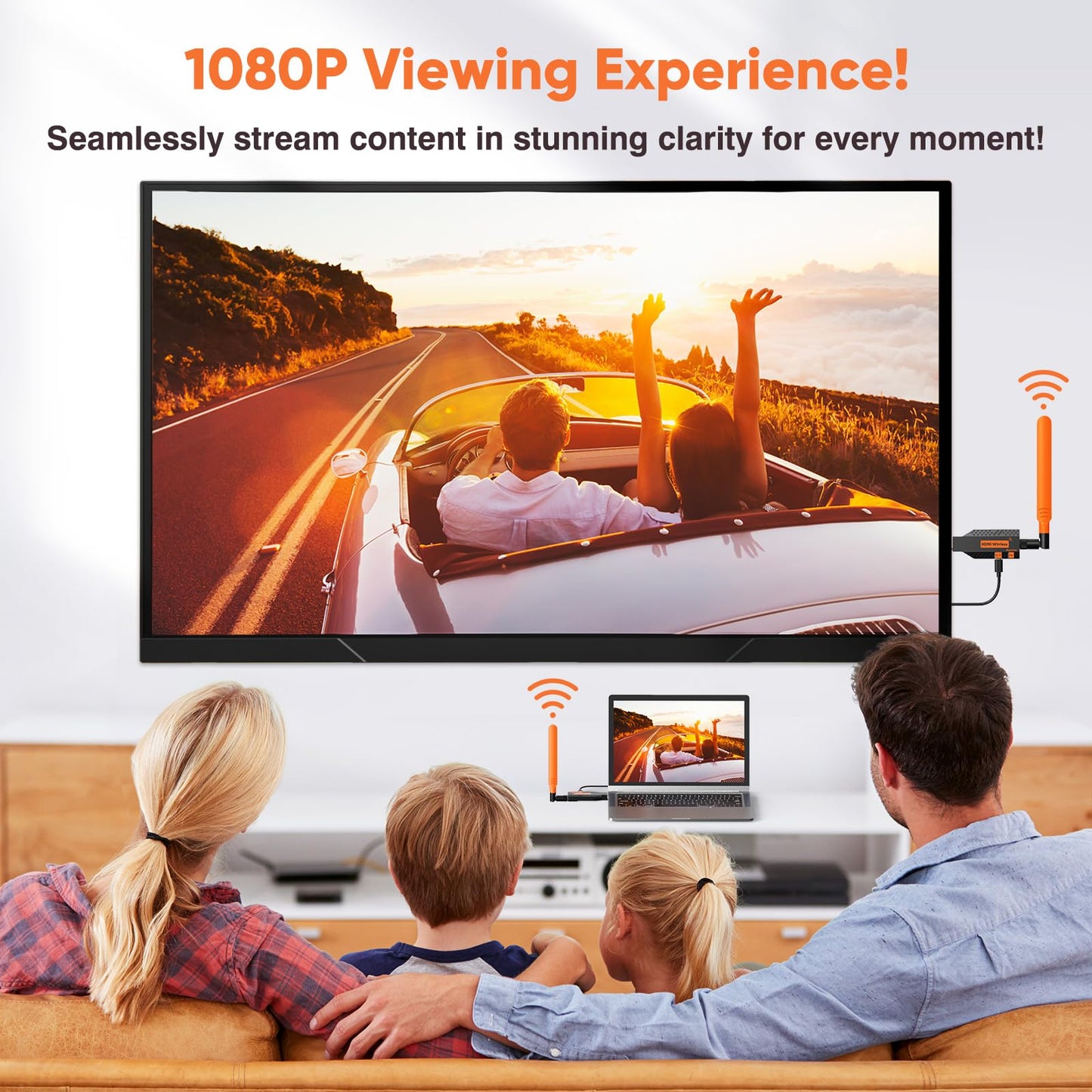 Wireless HDMI Transmitter and Receiver, Long Range 150M/450Ft, 1080P HD Streaming, Plug & Play HDMI Extender for TV, Projector, Laptop, Gaming Console, Ideal for Home, Office, Classroom Use