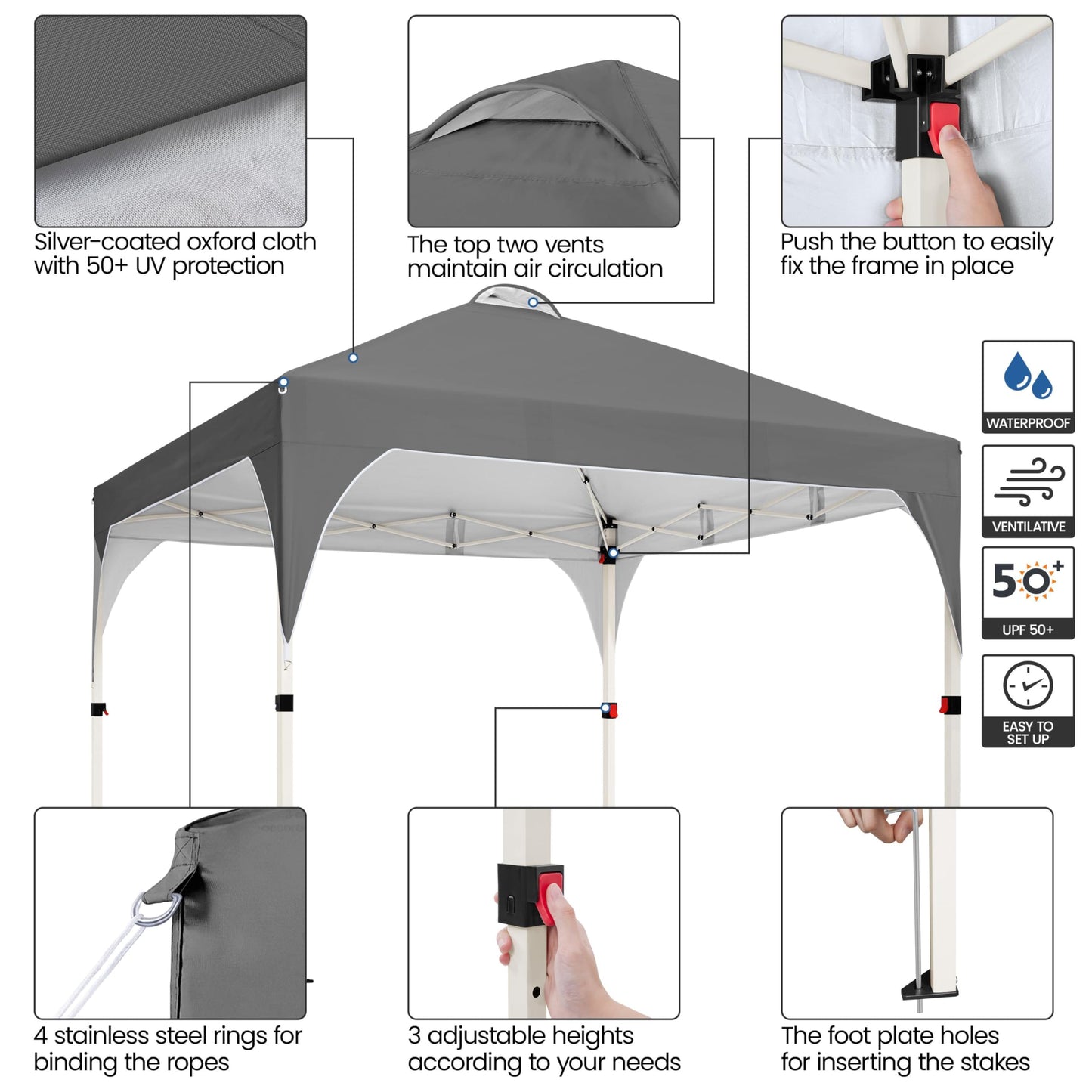 Yaheetech 10x10 Pop Up Canopy Tent with Vent, Easy Set Up Tent, Instant Sun Shelter Canopy with Wheeled Bag, 4 Sandbags, 12 Stakes & 4 Ropes, for Parties, Beach, Outdoor, White