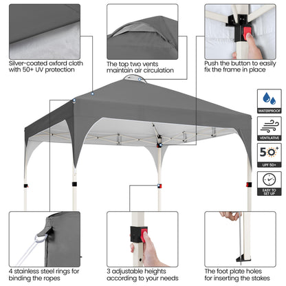 Yaheetech 10x10 Pop Up Canopy Tent with Vent, Easy Set Up Tent, Instant Sun Shelter Canopy with Wheeled Bag, 4 Sandbags, 12 Stakes & 4 Ropes, for Parties, Beach, Outdoor, White