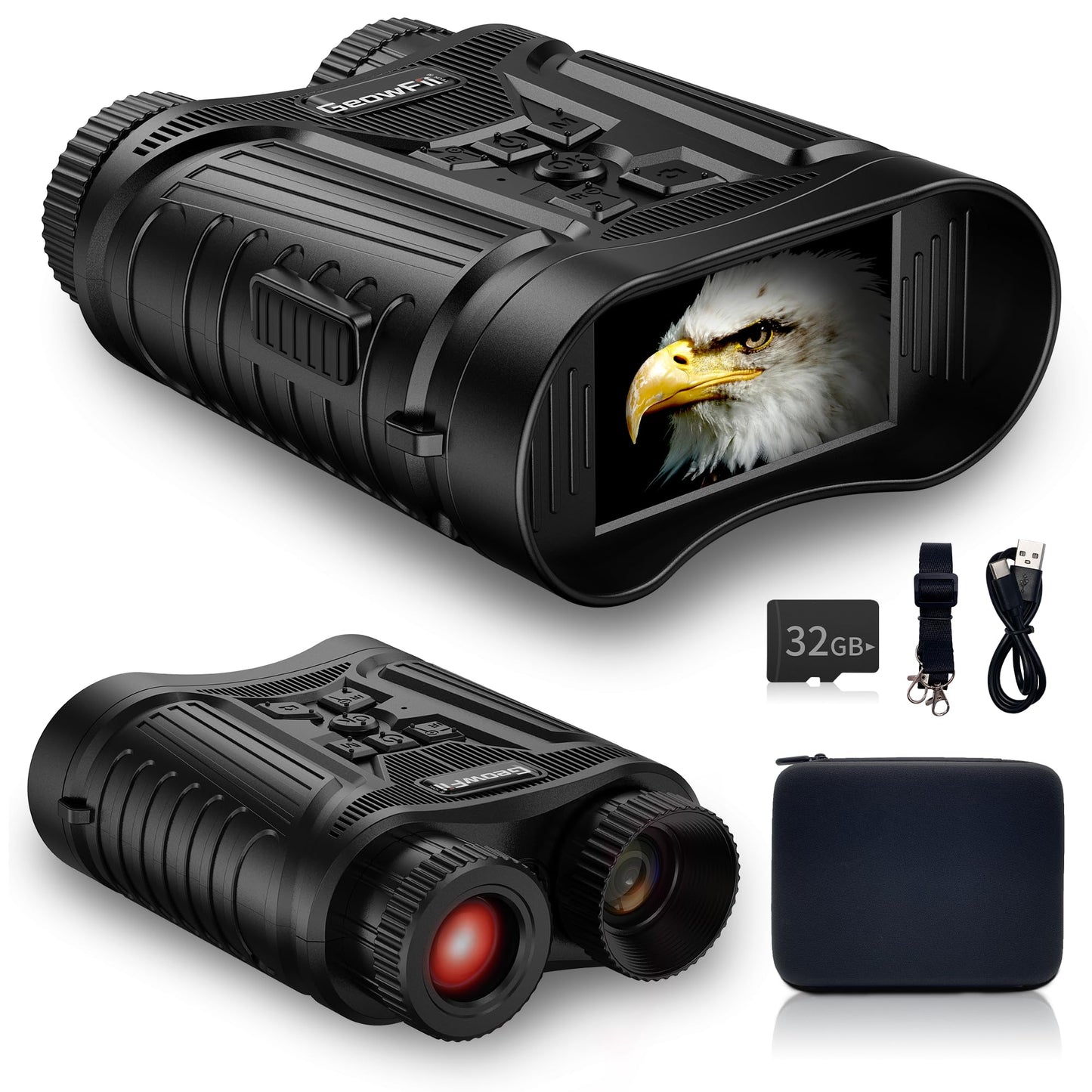 Complete Darkness Use —— Engineered for 100% blackout conditions, GeowFiiTech Night Vision Goggles feature 850nm IR illuminator + 7X adjustable IR levels. Spot animals at 300yds (984ft) through 24mm multi-coated lenses. Night owl mode activated