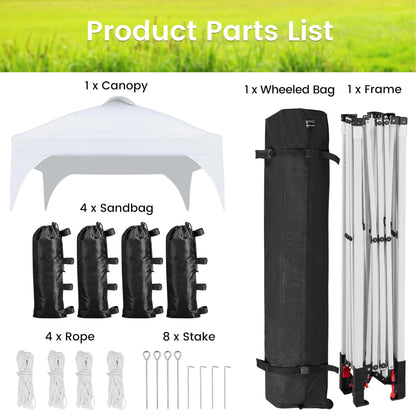 Yaheetech 10x10 Pop Up Canopy Tent with Vent, Easy Set Up Tent, Instant Sun Shelter Canopy with Wheeled Bag, 4 Sandbags, 12 Stakes & 4 Ropes, for Parties, Beach, Outdoor, White