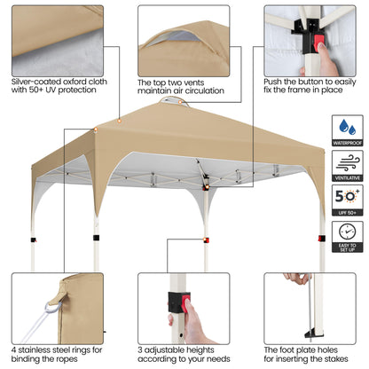 Yaheetech 10x10 Pop Up Canopy Tent with Vent, Easy Set Up Tent, Instant Sun Shelter Canopy with Wheeled Bag, 4 Sandbags, 12 Stakes & 4 Ropes, for Parties, Beach, Outdoor, White