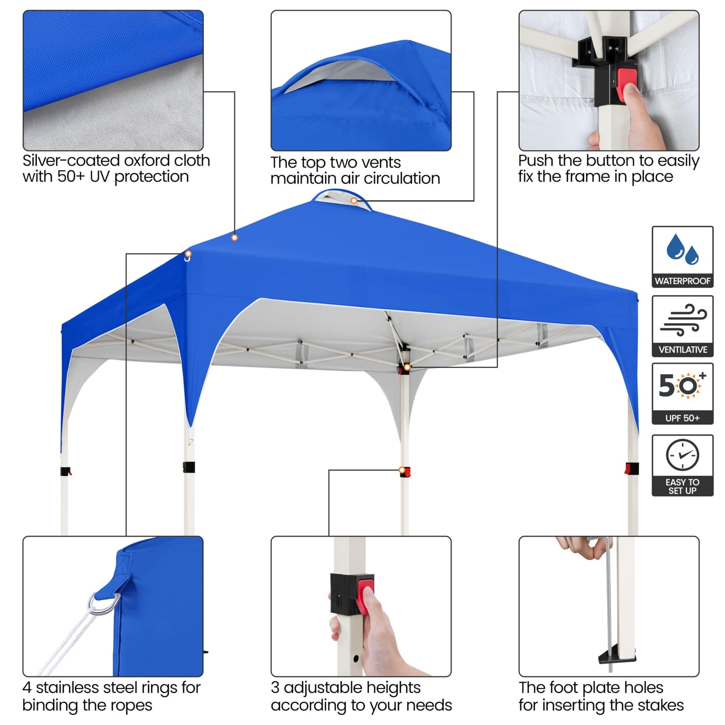 Yaheetech 10x10 Pop Up Canopy Tent with Vent, Easy Set Up Tent, Instant Sun Shelter Canopy with Wheeled Bag, 4 Sandbags, 12 Stakes & 4 Ropes, for Parties, Beach, Outdoor, White
