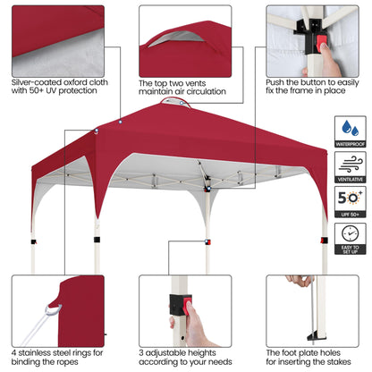 Yaheetech 10x10 Pop Up Canopy Tent with Vent, Easy Set Up Tent, Instant Sun Shelter Canopy with Wheeled Bag, 4 Sandbags, 12 Stakes & 4 Ropes, for Parties, Beach, Outdoor, White