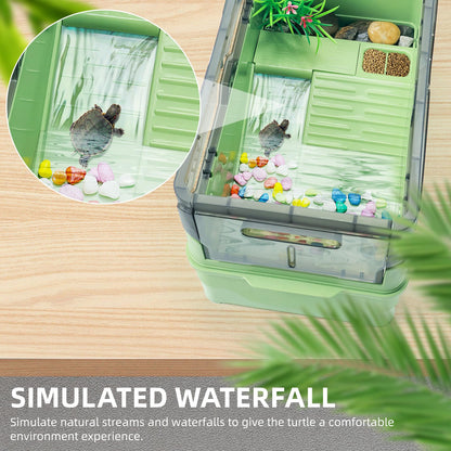 Turtle Tank kit with Filter+Water Pump+Heat lamp, Wheels, Easy to Move, Imitate The Natural Flows, Suitable for Small Turtle Horned Frog Hermit (XL, Blue)