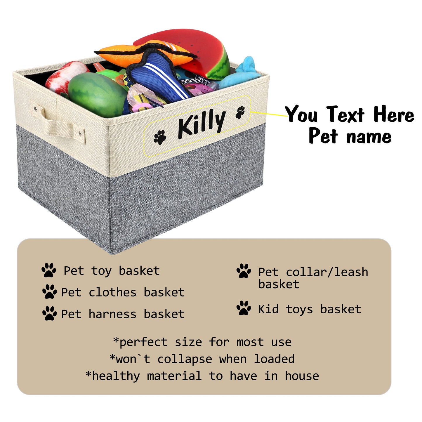 PET ARTIST Collapsible Dog Toy Storage Basket Bin with Personalized Pet's Name - Rectangular Box Chest Organizer for Clothing, Apparel & Accessories