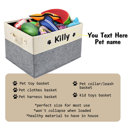 PET ARTIST Collapsible Dog Toy Storage Basket Bin with Personalized Pet's Name - Rectangular Box Chest Organizer for Clothing, Apparel & Accessories
