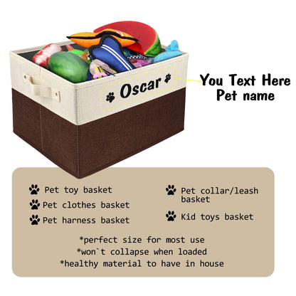 PET ARTIST Collapsible Dog Toy Storage Basket Bin with Personalized Pet's Name - Rectangular Box Chest Organizer for Clothing, Apparel & Accessories