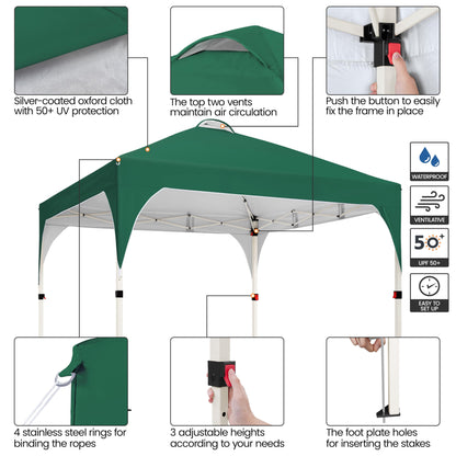 Yaheetech 10x10 Pop Up Canopy Tent with Vent, Easy Set Up Tent, Instant Sun Shelter Canopy with Wheeled Bag, 4 Sandbags, 12 Stakes & 4 Ropes, for Parties, Beach, Outdoor, White