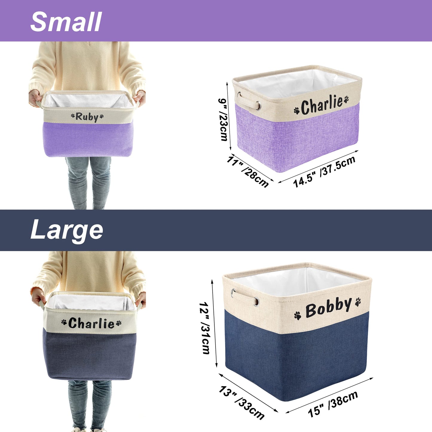 PET ARTIST Collapsible Dog Toy Storage Basket Bin with Personalized Pet's Name - Rectangular Box Chest Organizer for Clothing, Apparel & Accessories