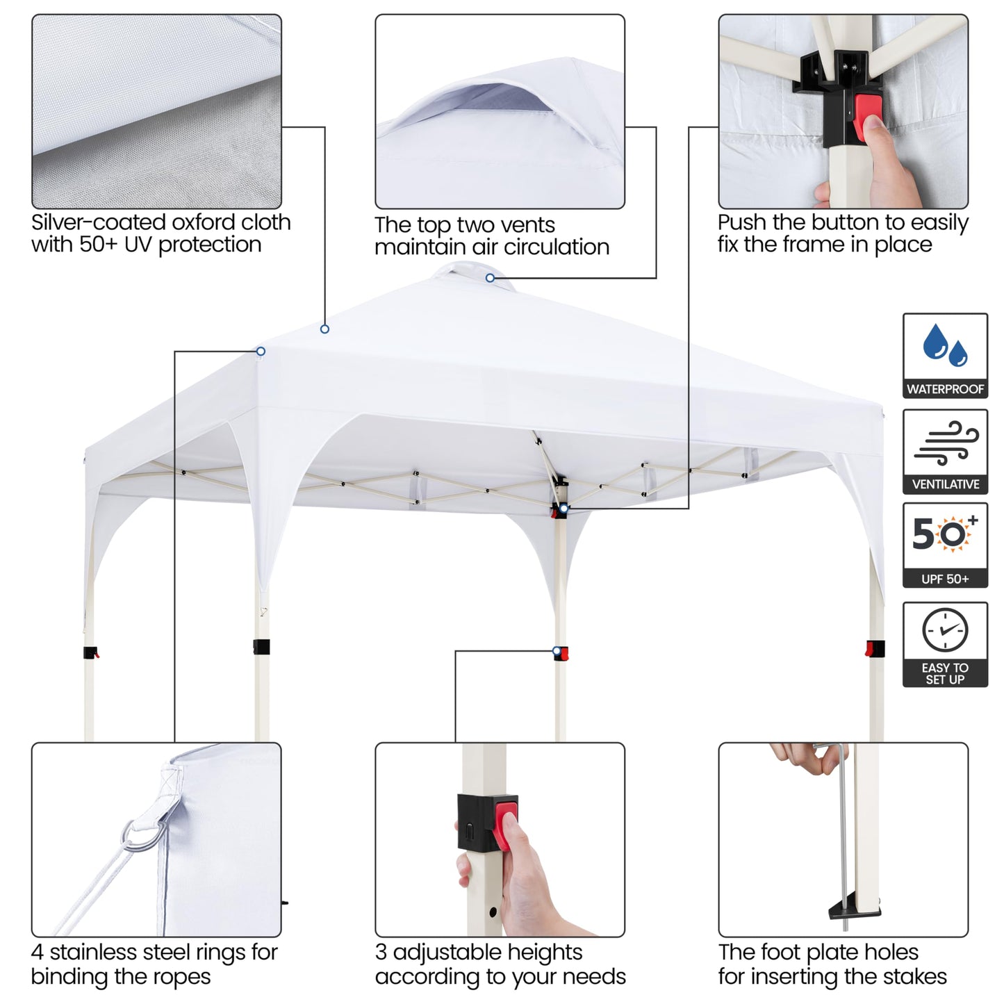Yaheetech 10x10 Pop Up Canopy Tent with Vent, Easy Set Up Tent, Instant Sun Shelter Canopy with Wheeled Bag, 4 Sandbags, 12 Stakes & 4 Ropes, for Parties, Beach, Outdoor, White