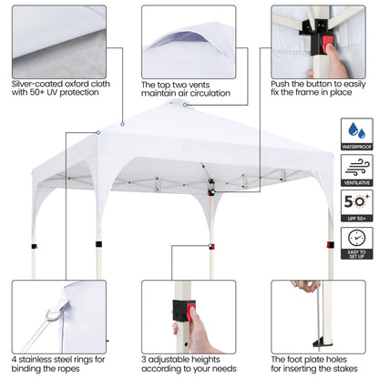 Yaheetech 10x10 Pop Up Canopy Tent with Vent, Easy Set Up Tent, Instant Sun Shelter Canopy with Wheeled Bag, 4 Sandbags, 12 Stakes & 4 Ropes, for Parties, Beach, Outdoor, White