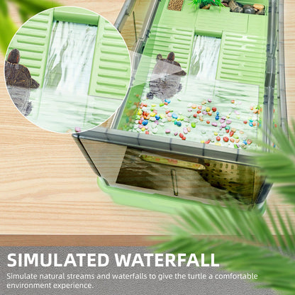 Turtle Tank kit with Filter+Water Pump+Heat lamp, Wheels, Easy to Move, Imitate The Natural Flows, Suitable for Small Turtle Horned Frog Hermit (XL, Blue)