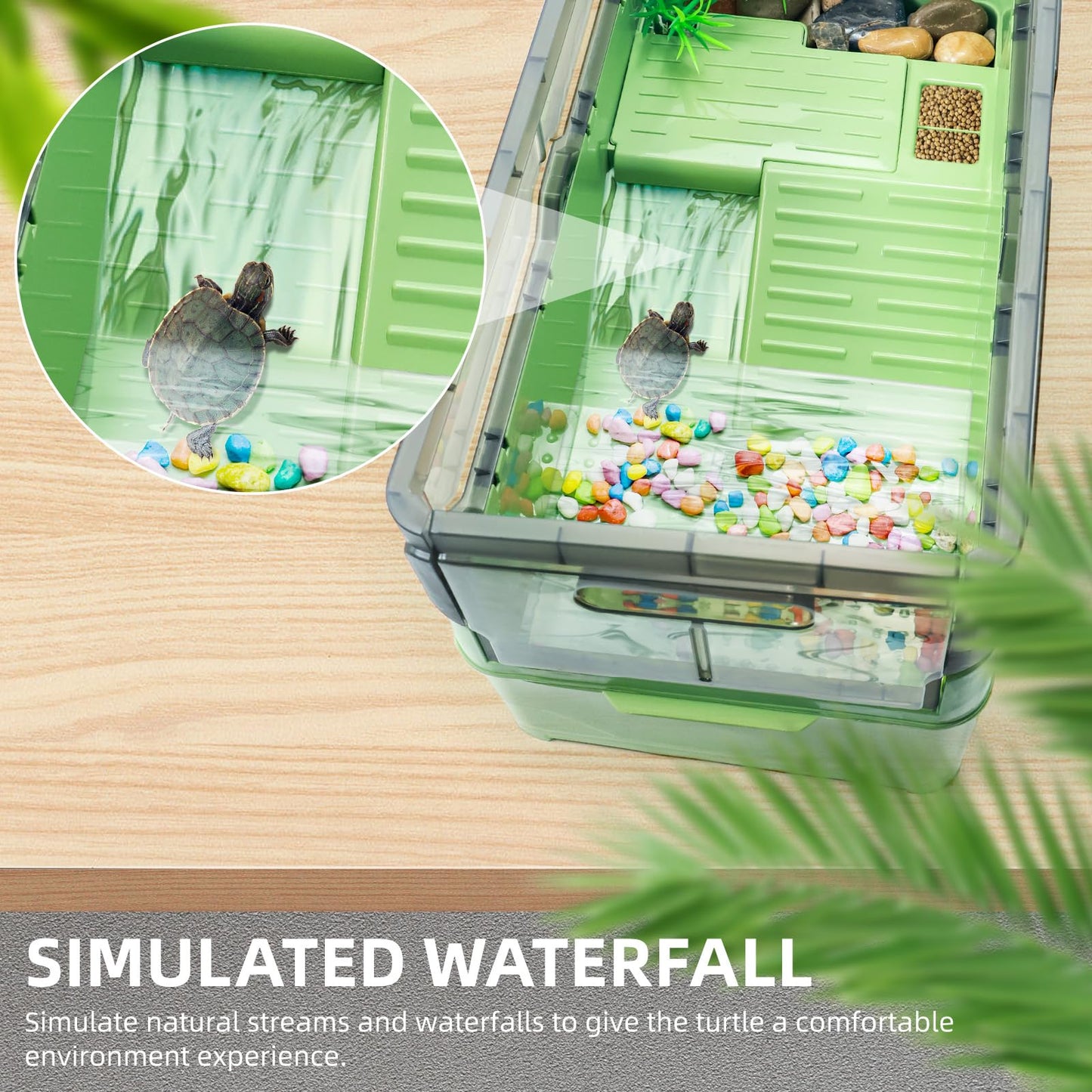 Turtle Tank kit with Filter+Water Pump+Heat lamp, Wheels, Easy to Move, Imitate The Natural Flows, Suitable for Small Turtle Horned Frog Hermit (XL, Blue)