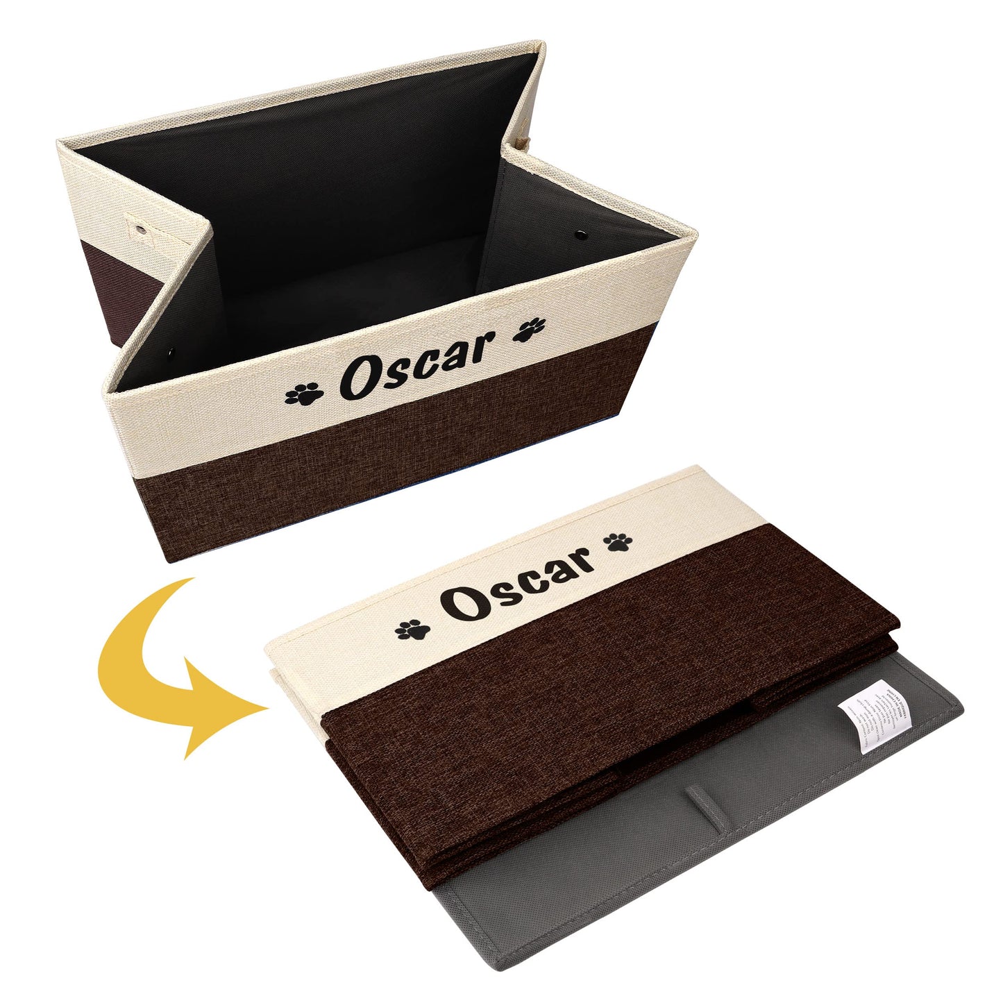 PET ARTIST Collapsible Dog Toy Storage Basket Bin with Personalized Pet's Name - Rectangular Box Chest Organizer for Clothing, Apparel & Accessories