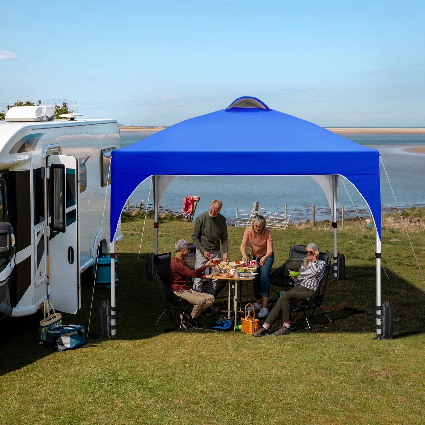 Yaheetech 10x10 Pop Up Canopy Tent with Vent, Easy Set Up Tent, Instant Sun Shelter Canopy with Wheeled Bag, 4 Sandbags, 12 Stakes & 4 Ropes, for Parties, Beach, Outdoor, White