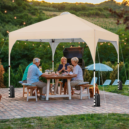 Yaheetech 10x10 Pop Up Canopy Tent with Vent, Easy Set Up Tent, Instant Sun Shelter Canopy with Wheeled Bag, 4 Sandbags, 12 Stakes & 4 Ropes, for Parties, Beach, Outdoor, White