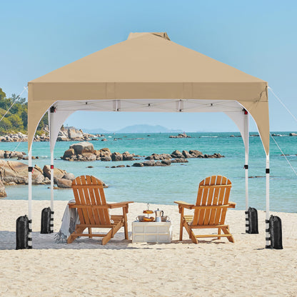 Yaheetech 10x10 Pop Up Canopy Tent with Vent, Easy Set Up Tent, Instant Sun Shelter Canopy with Wheeled Bag, 4 Sandbags, 12 Stakes & 4 Ropes, for Parties, Beach, Outdoor, White
