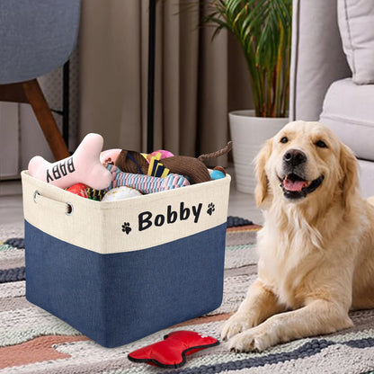 PET ARTIST Collapsible Dog Toy Storage Basket Bin with Personalized Pet's Name - Rectangular Box Chest Organizer for Clothing, Apparel & Accessories