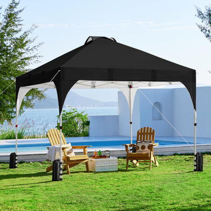 Yaheetech 10x10 Pop Up Canopy Tent with Vent, Easy Set Up Tent, Instant Sun Shelter Canopy with Wheeled Bag, 4 Sandbags, 12 Stakes & 4 Ropes, for Parties, Beach, Outdoor, White
