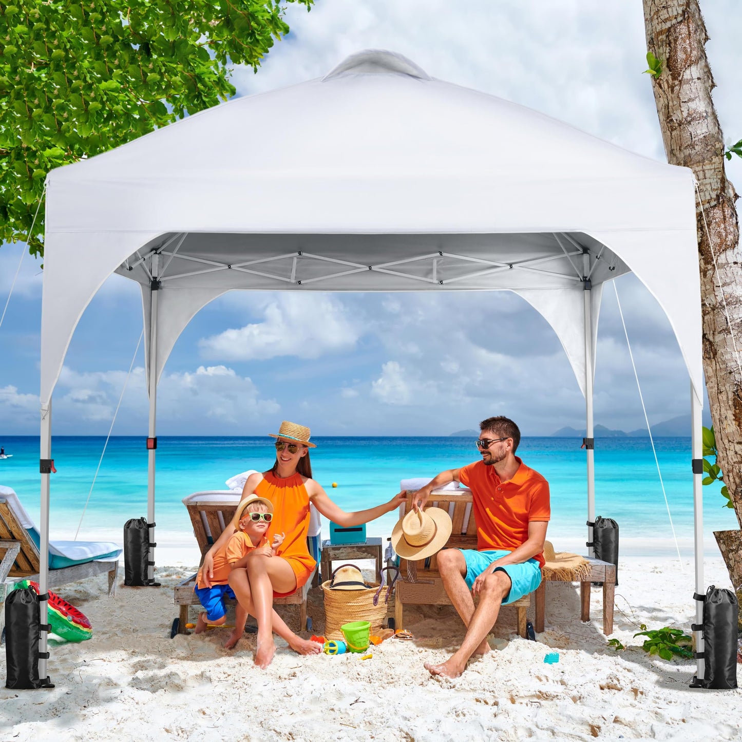 Yaheetech 10x10 Pop Up Canopy Tent with Vent, Easy Set Up Tent, Instant Sun Shelter Canopy with Wheeled Bag, 4 Sandbags, 12 Stakes & 4 Ropes, for Parties, Beach, Outdoor, White