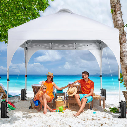 Yaheetech 10x10 Pop Up Canopy Tent with Vent, Easy Set Up Tent, Instant Sun Shelter Canopy with Wheeled Bag, 4 Sandbags, 12 Stakes & 4 Ropes, for Parties, Beach, Outdoor, White