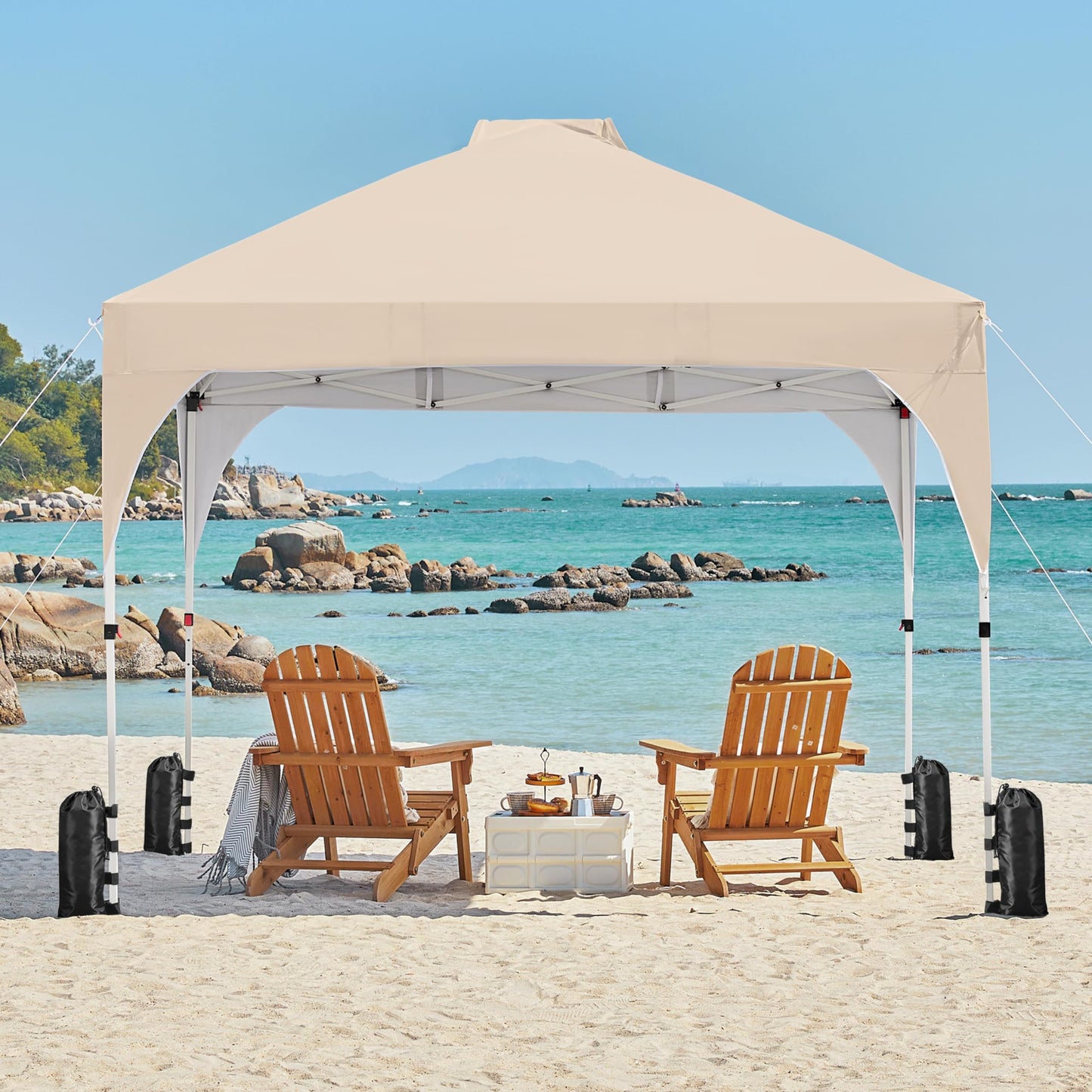 Yaheetech 10x10 Pop Up Canopy Tent with Vent, Easy Set Up Tent, Instant Sun Shelter Canopy with Wheeled Bag, 4 Sandbags, 12 Stakes & 4 Ropes, for Parties, Beach, Outdoor, White