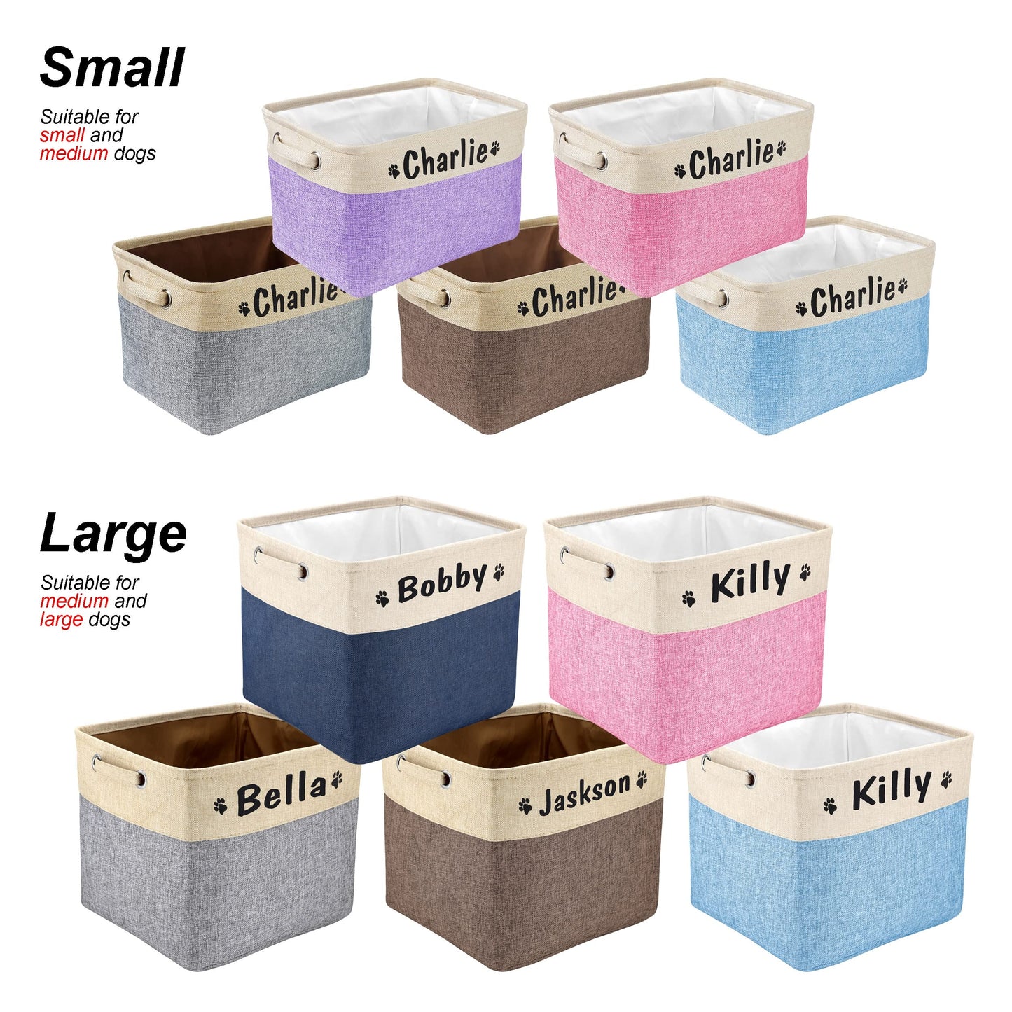 PET ARTIST Collapsible Dog Toy Storage Basket Bin with Personalized Pet's Name - Rectangular Box Chest Organizer for Clothing, Apparel & Accessories