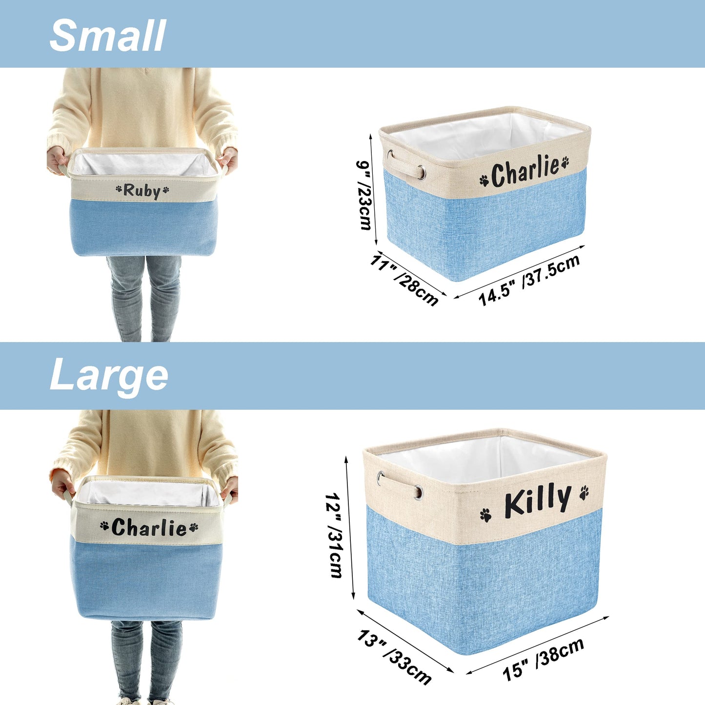 PET ARTIST Collapsible Dog Toy Storage Basket Bin with Personalized Pet's Name - Rectangular Box Chest Organizer for Clothing, Apparel & Accessories