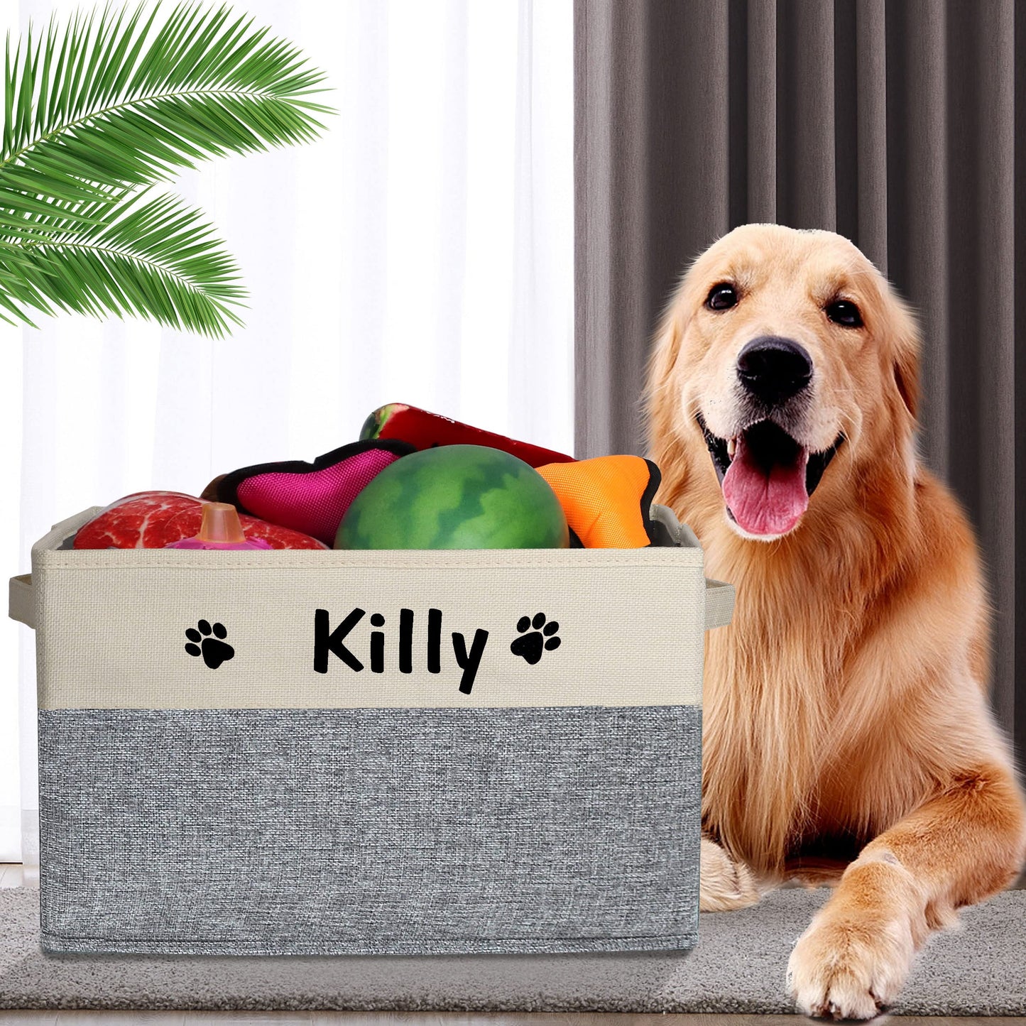 PET ARTIST Collapsible Dog Toy Storage Basket Bin with Personalized Pet's Name - Rectangular Box Chest Organizer for Clothing, Apparel & Accessories