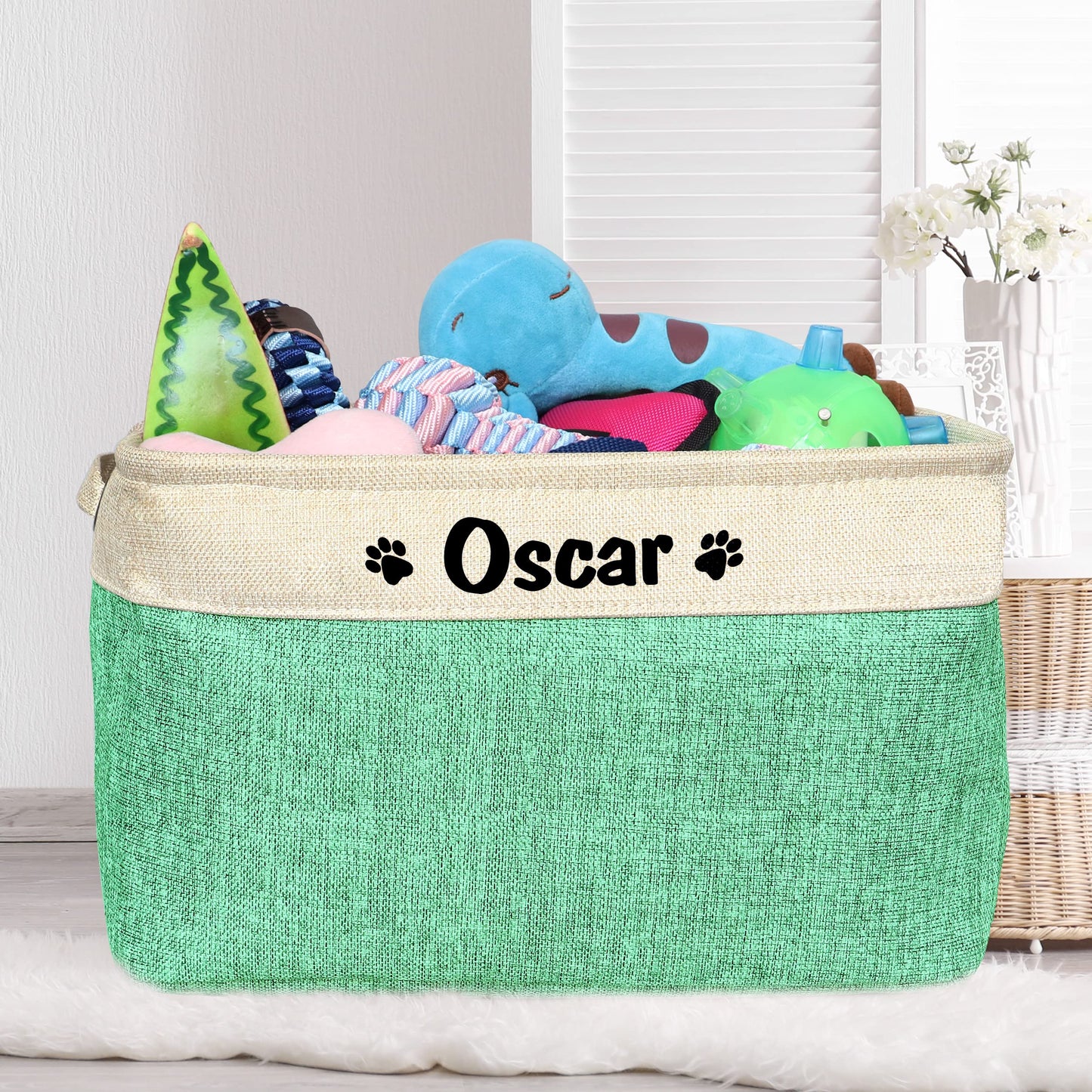 PET ARTIST Collapsible Dog Toy Storage Basket Bin with Personalized Pet's Name - Rectangular Box Chest Organizer for Clothing, Apparel & Accessories
